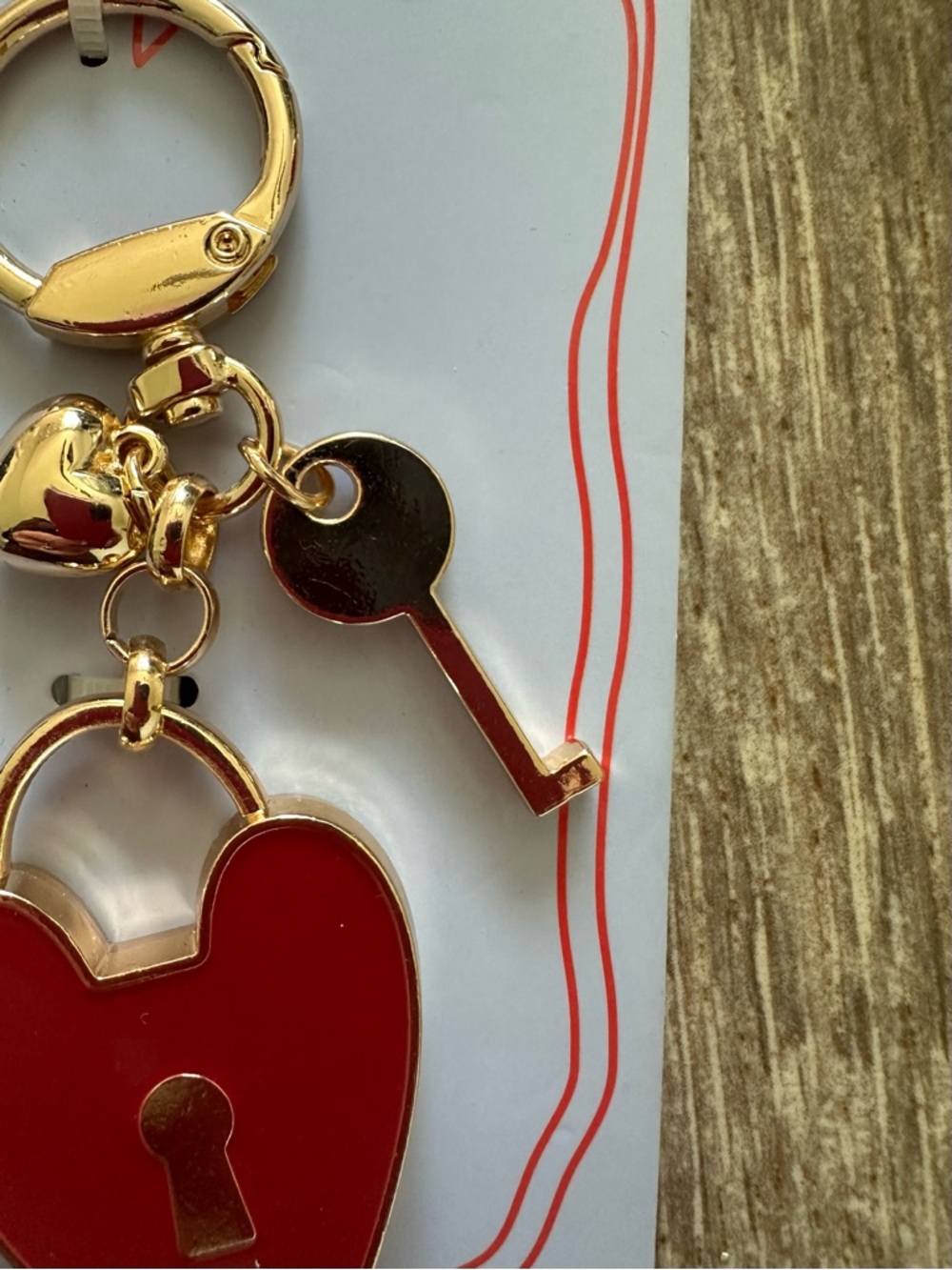Studio Red Enamel Heart Lock Keychain with Gold Accents - Picture 4 of 6
